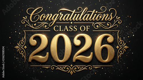 Elegant celebration graphic emphasizing achievement and new beginnings for the graduating class of 2026 with luxurious gold