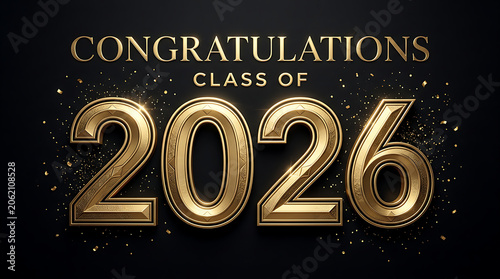 Elegant graduation announcement celebrating the graduating class of 2026 with a glamorous gold and black design for special