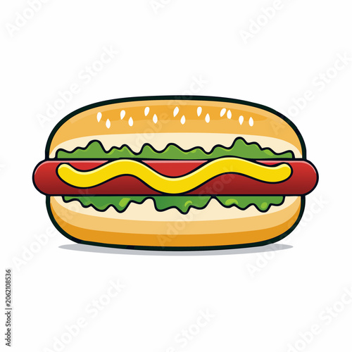 Cartoon Hot Dog with Mustard and Lettuce