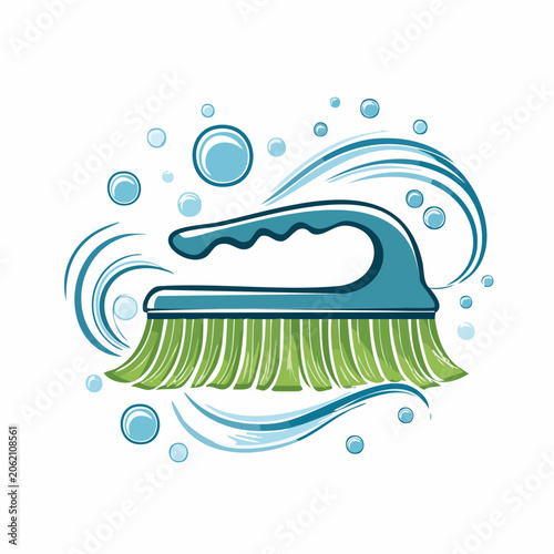 Cleaning Brush with Bubbles and Water Splashes