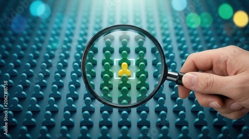 Detailed target marketing strategy showing a magnifying glass magnifying a specific audience segment.