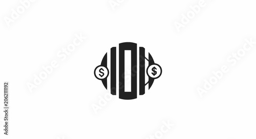 Black and white financial logo icon representing banking transactions and money exchange on a white background.