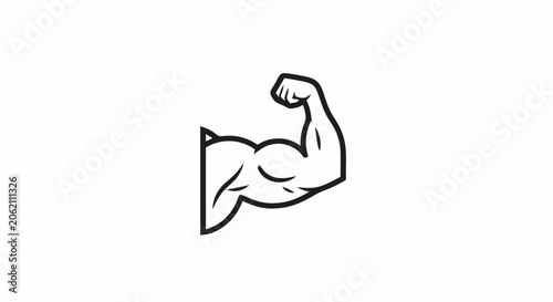 Black and white line art icon of a strong flexing bicep muscle arm representing fitness and strength.