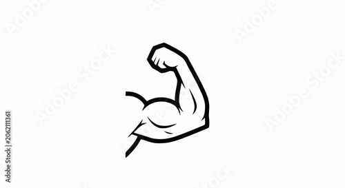 Black and white line art illustration of a strong flexing bicep muscle arm.