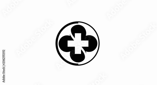 Black and white medical cross logo icon inside a circular clover shape.