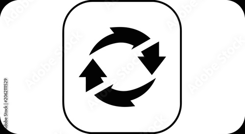 Black and white refresh icon with two curved arrows in a rounded square frame.