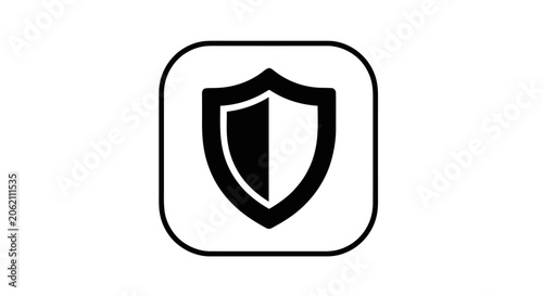Black and white shield icon representing security and protection in a rounded square frame.