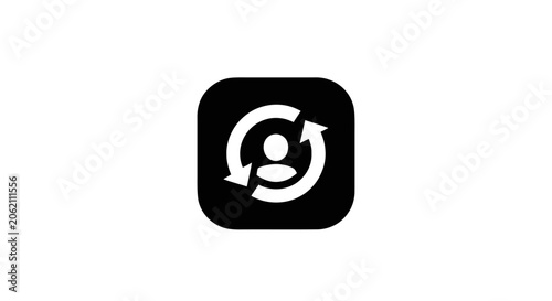 Black and white user sync icon representing profile update account switch or customer lifecycle process.