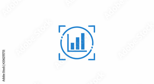 Blue bar chart icon representing data analysis and business growth statistics.