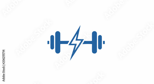 Blue barbell and lightning bolt icon representing fitness energy and strength training.