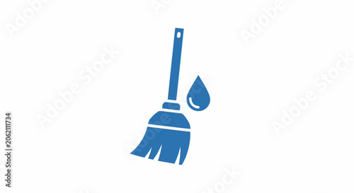 Blue broom and water droplet icon representing cleaning and sanitation services.