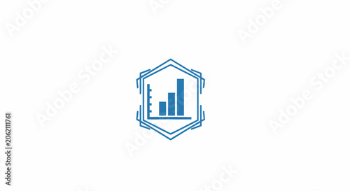 Blue business bar chart icon inside a hexagonal frame representing financial growth and data analysis.