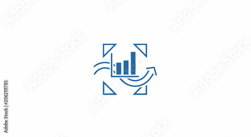 Blue business data analysis icon representing growth statistics and financial performance tracking.