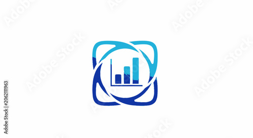 Blue business growth bar chart logo icon representing data analytics and financial success.