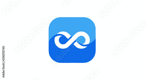 Blue square app icon featuring a white stylized infinity symbol on a gradient background.