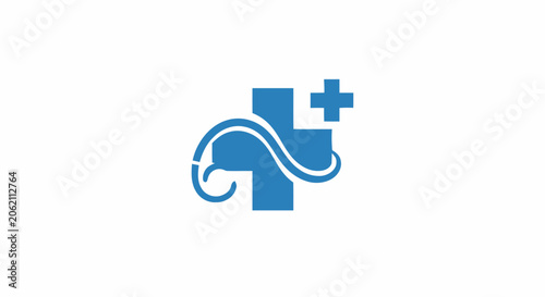 Blue medical cross logo with stethoscope icon for healthcare and clinic branding.