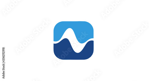 Blue wave icon logo design in a rounded square button representing sound signal or water flow.