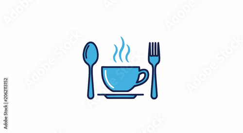 Blue restaurant icon with hot cup spoon and fork vector illustration.