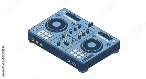 Bild auf Leinwand Blue DJ Mixer Vector Illustration with Turntables and Controls