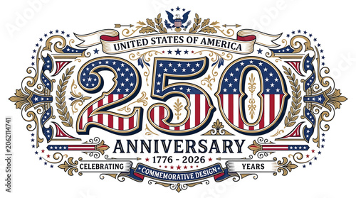 Foto United states of america 250th anniversary commemorative design, 17762026, semiq