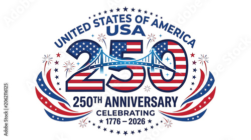 Foto United states of america 250th anniversary logo, usa 250 celebration emblem with