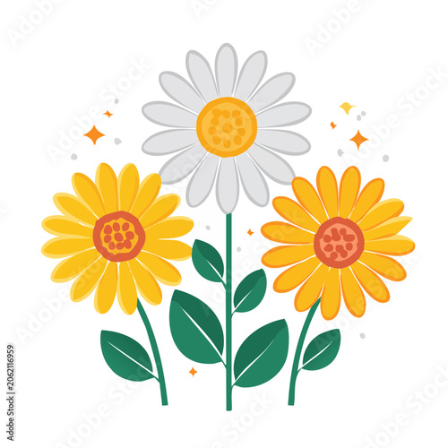 Flat Design Sunflowers and Daisy Illustration