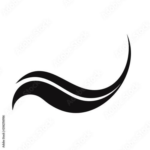 Minimalist black abstract wave icon on transparent background