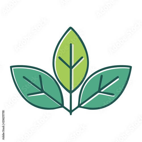 Three green leaves icon with transparent background