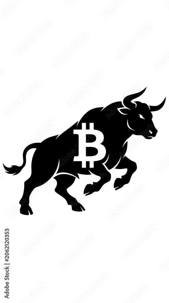 Fototapeta premium Powerful bitcoin bull charging to represent market growth