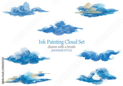 Japanese Watercolor Cloud PNG Illustration | Traditional Blue Cloud Isolated