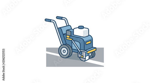 Road Marking Machine Applying White Line on Asphalt.