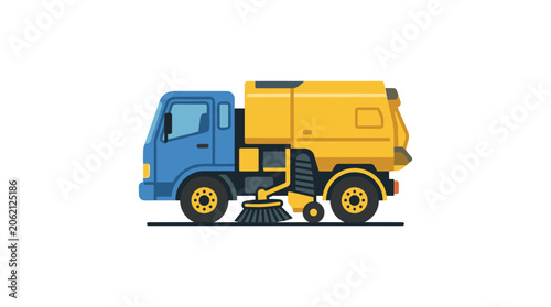 Street Sweeper Truck Cleaning City Road.