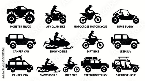 Photos Collection of Silhouettes of Various Off-Road Vehicles and Recreational Transport