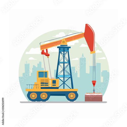 3D render of construction crane in city