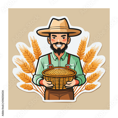 Cartoon chef holding basket of corn