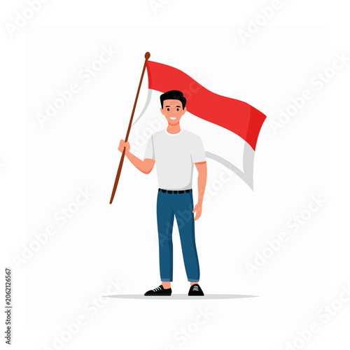 Flat design person holding red umbrella