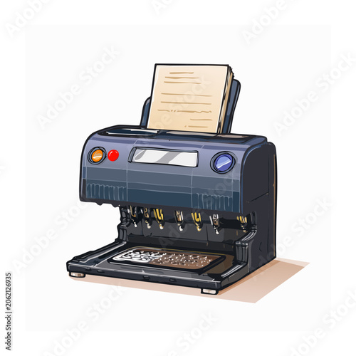 Vintage typewriter with paper on white background