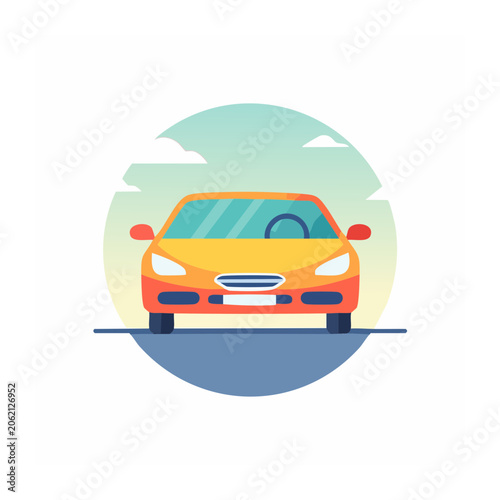 Yellow car with umbrella on top