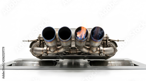 Exotic car exhaust system shooting small flame during deceleration dyno run