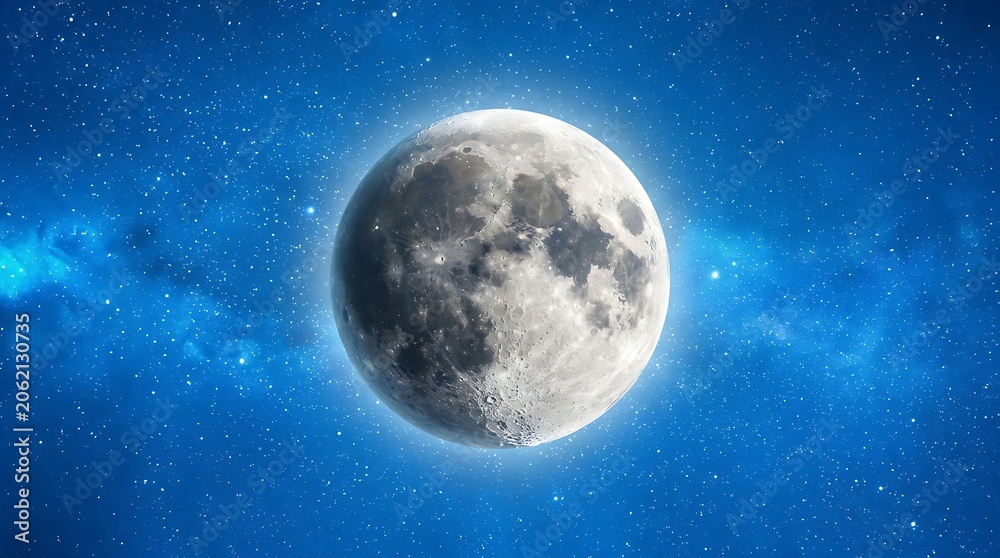 Fototapeta premium Full Moon against a cosmic starry space background