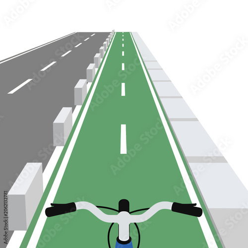 Foto A first person view of riding a bicycle along a dedicated green urban bike lane