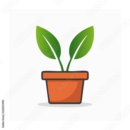 Minimalist 3D potted plant with green leaves