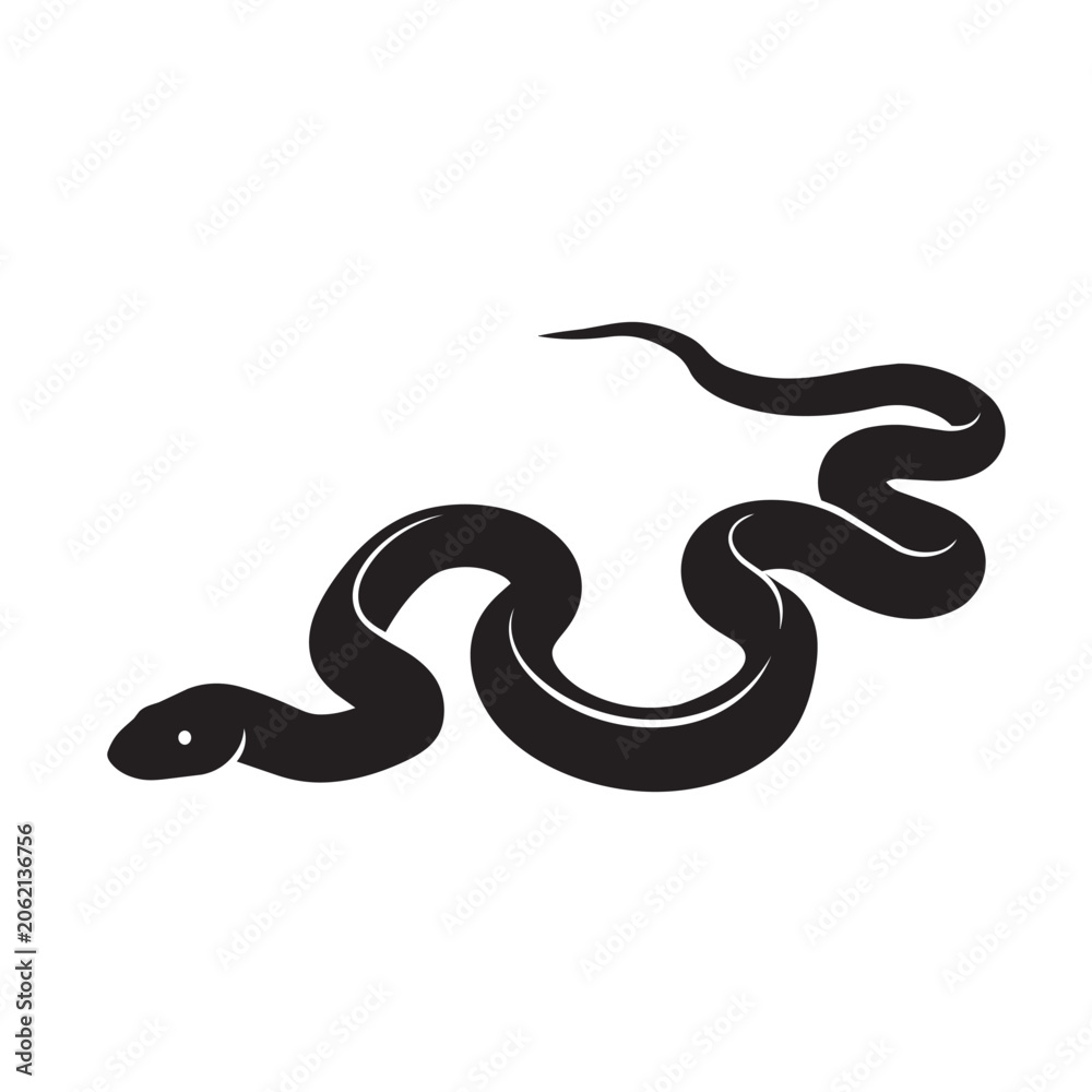 Fototapeta premium A clean and minimalist black silhouette of a slithering snake