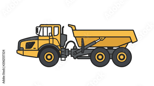 Yellow articulated dump truck vehicle illustration.