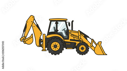 Yellow Backhoe Loader Construction Vehicle Illustration.