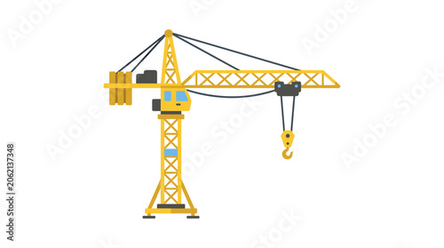 Yellow construction tower crane lifting heavy loads at a building site.