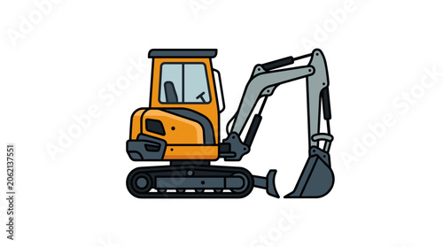 Yellow mini excavator with black tracks and bucket.