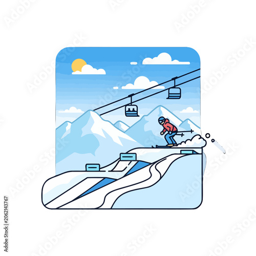 Canvastavla A skier glides down a snowy mountain slope on a bright winter day