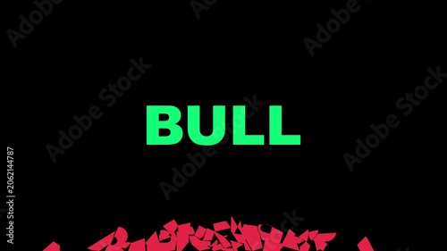 Bull Text Crushing Bear on Transparent Background, Motion Graphics