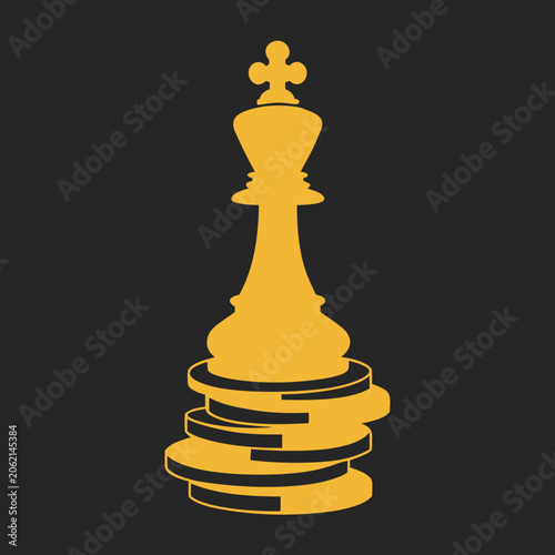 Yellow chess king on stack of coins